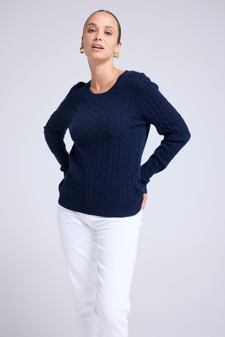 Raphaelle Cable-Knit Crew-Neck Jumper - Navy Blue - Women