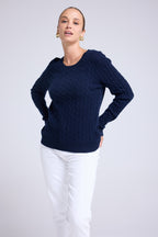 Raphaelle Cable-Knit Crew-Neck Jumper - Navy Blue - Women
