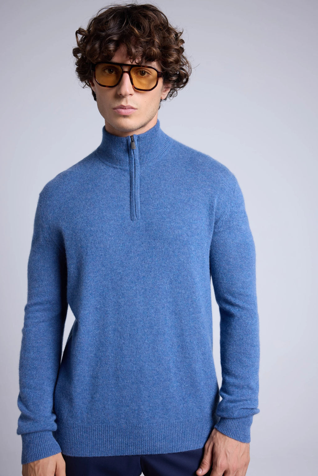 Maglione Collo Alto Con Zip Rayman - Blu Jeans - Uomo - 100% Cashmere