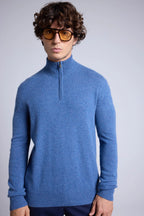 Maglione Collo Alto Con Zip Rayman - Blu Jeans - Uomo - 100% Cashmere