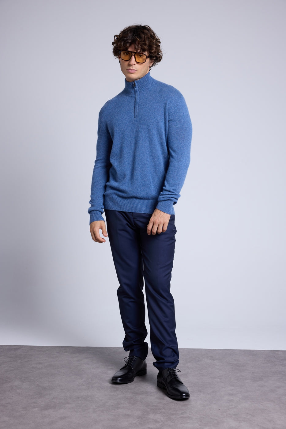 Maglione Collo Alto Con Zip Rayman - Blu Jeans - Uomo - 100% Cashmere