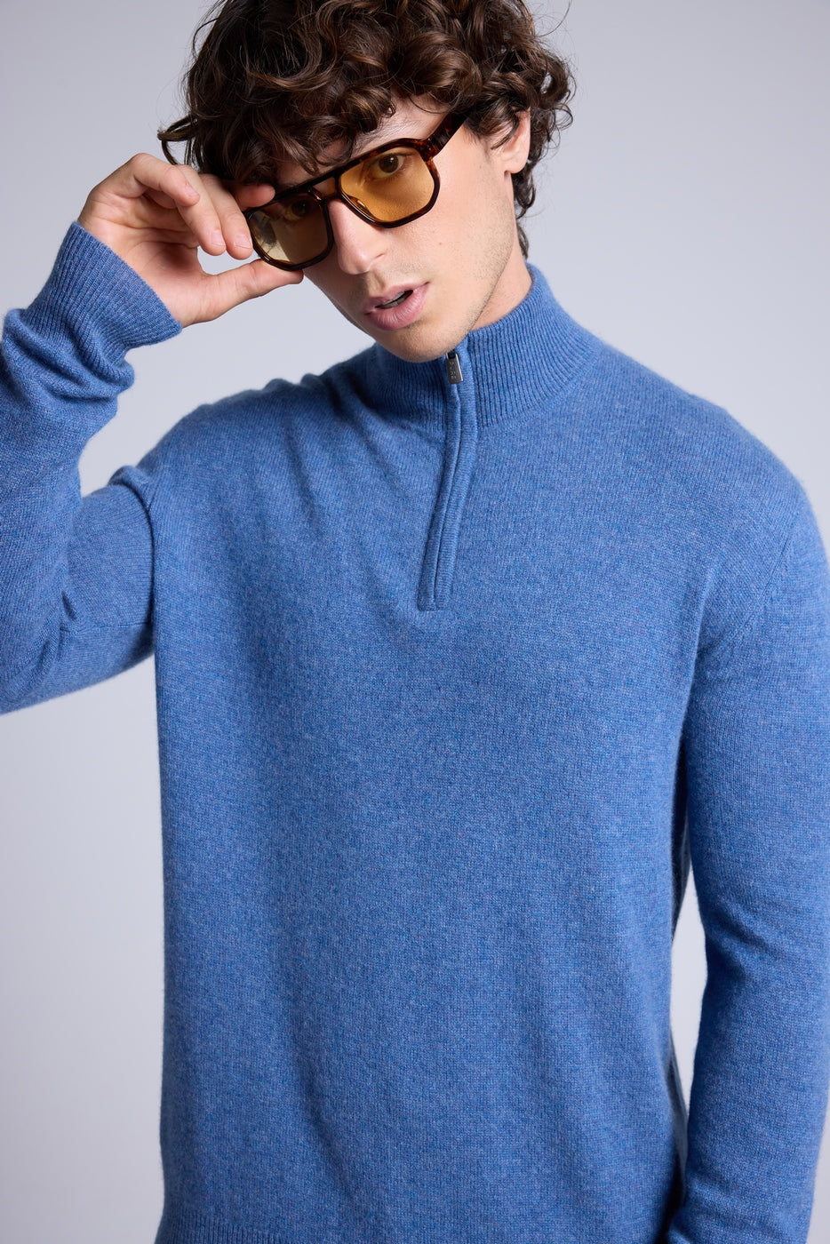 Maglione Collo Alto Con Zip Rayman - Blu Jeans - Uomo - 100% Cashmere