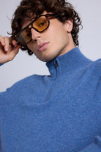 Maglione Collo Alto Con Zip Rayman - Blu Jeans - Uomo - 100% Cashmere