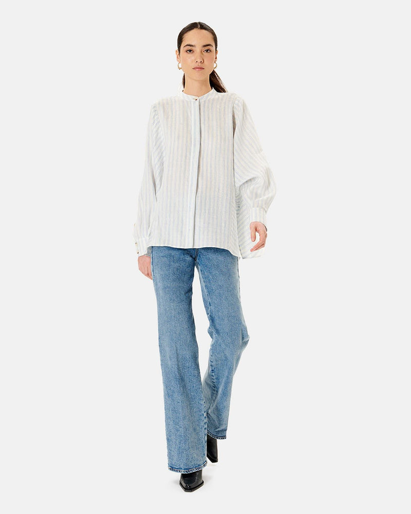 Chemise En Lin Rayée Bleu