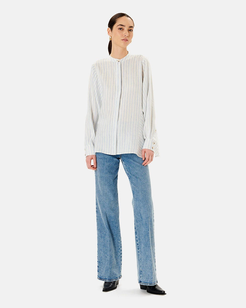 Chemise En Lin Rayée Bleu