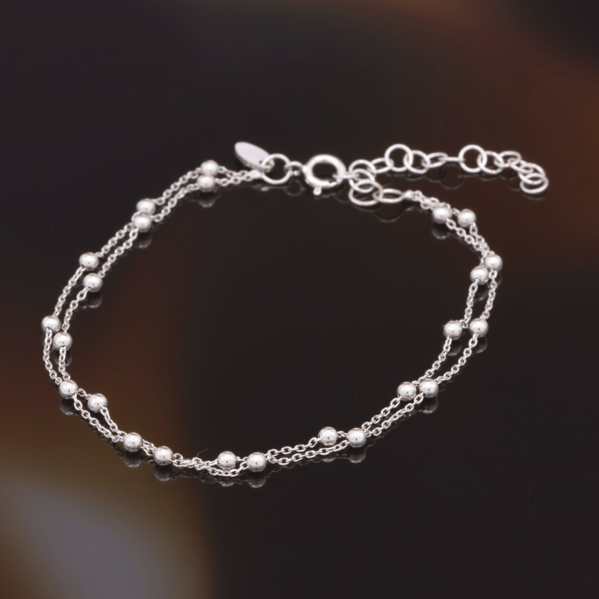 Double Ball Chain Bracelet In 375/1000 White Gold