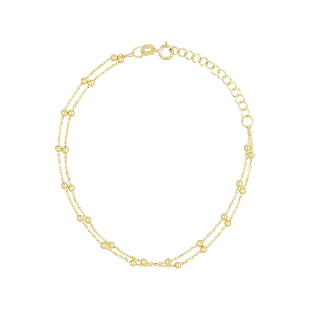 Bracelet Double Chaîne Boules En Or Jaune 375/1000