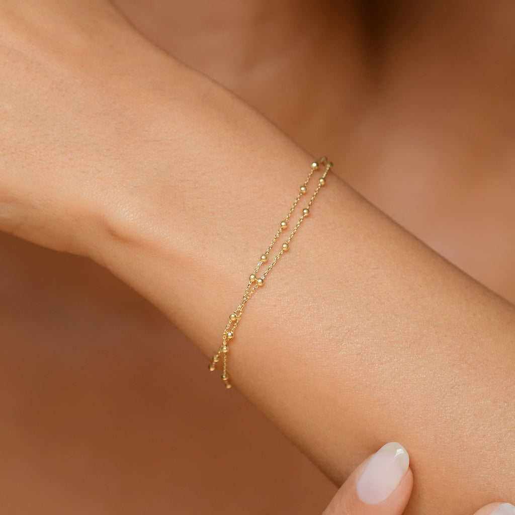 Bracelet Double Chaîne Boules En Or Jaune 375/1000