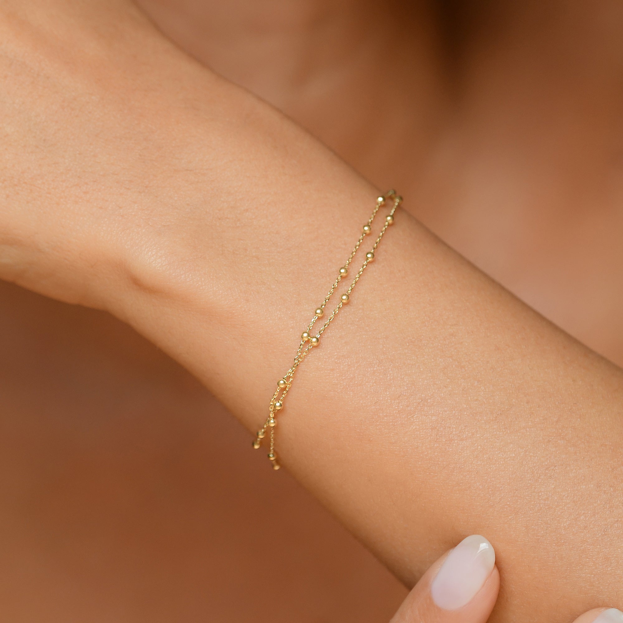 Bracelet Double Chaîne Boules En Or Jaune 375/1000