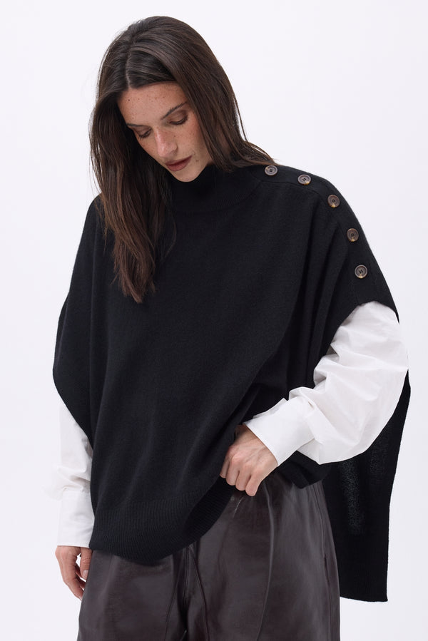 Poncho À Boutons Reba - Noir - Femme - 100% Cachemire