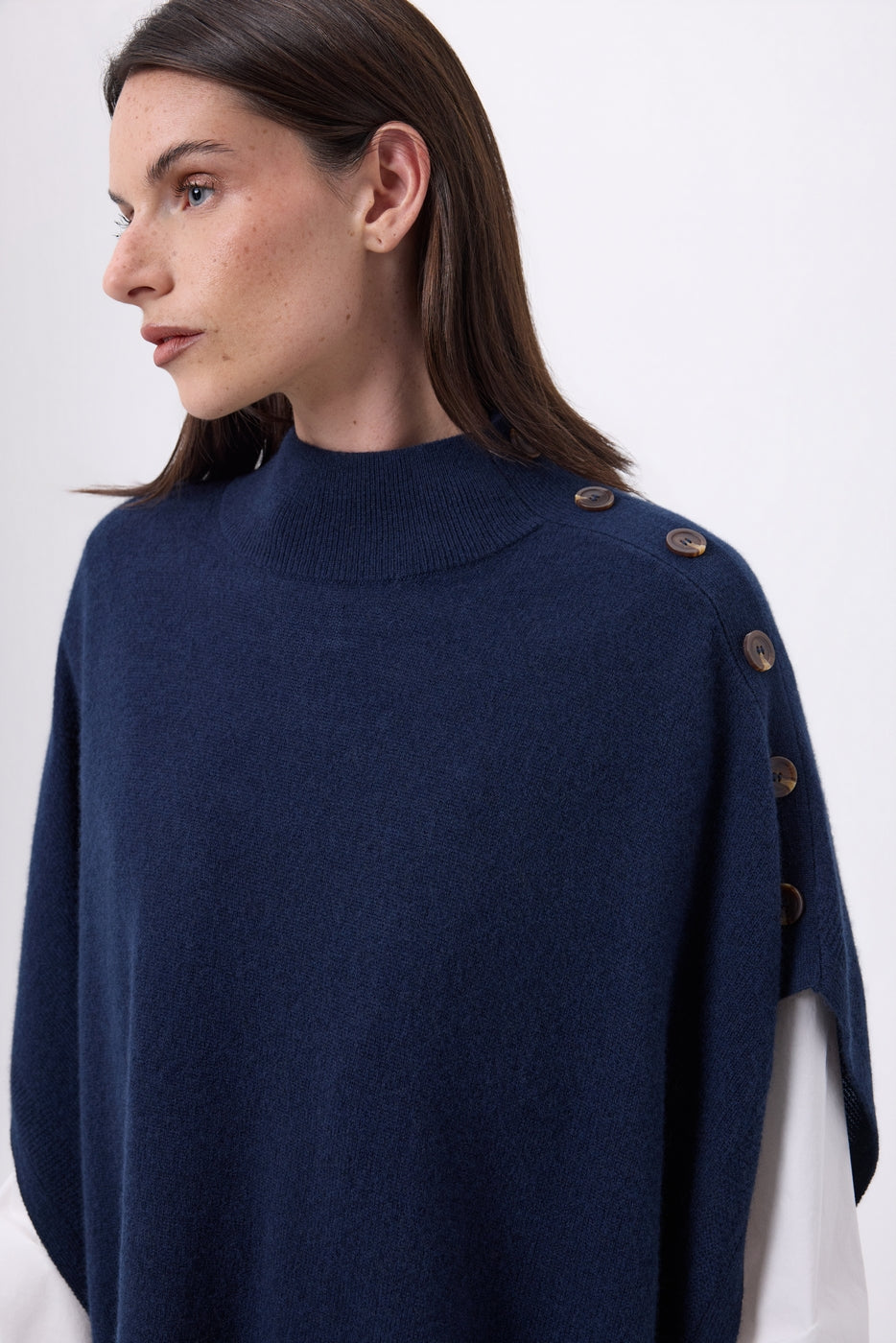 Poncho con botones Reba - Azul marino - Mujer