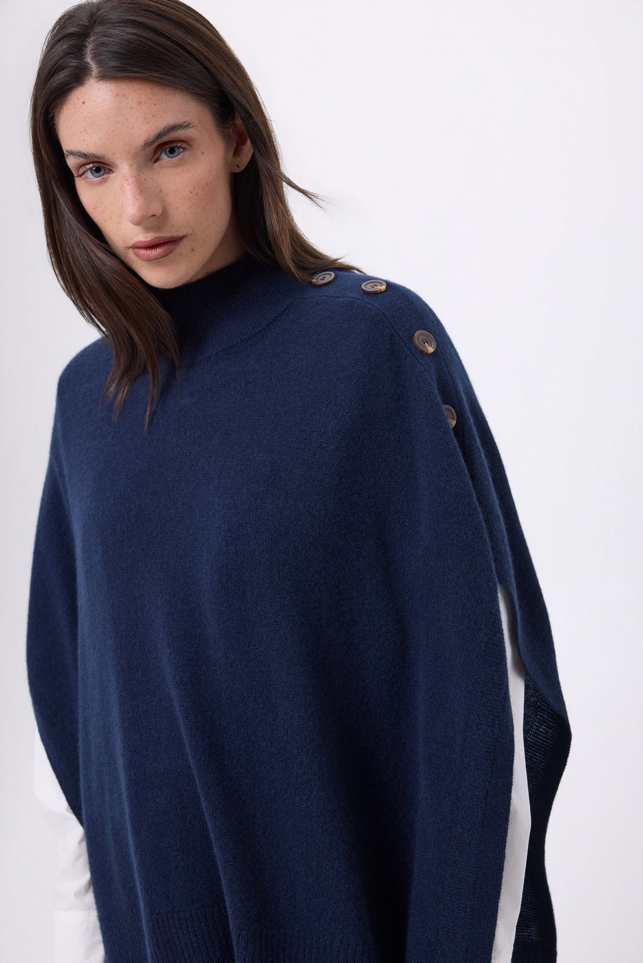 Poncho con botones Reba - Azul marino - Mujer