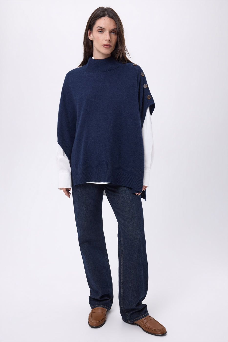 Poncho con botones Reba - Azul marino - Mujer