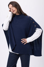Poncho con botones Reba - Azul marino - Mujer