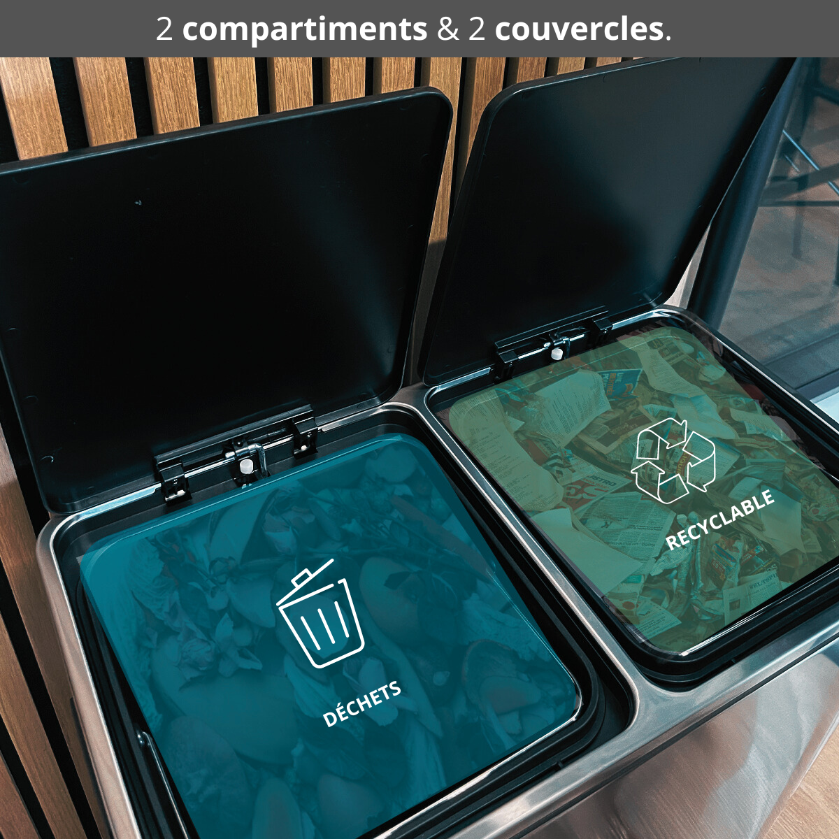Major Stainless Steel Sorting Bin - 60L - 2 Bins - Silver