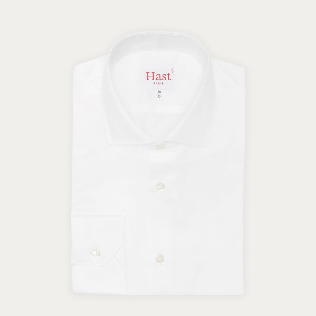 Hast – Chemise En Twill Double Retors Blanche, chemise blanche pliée, vue de face, sur fond blanc