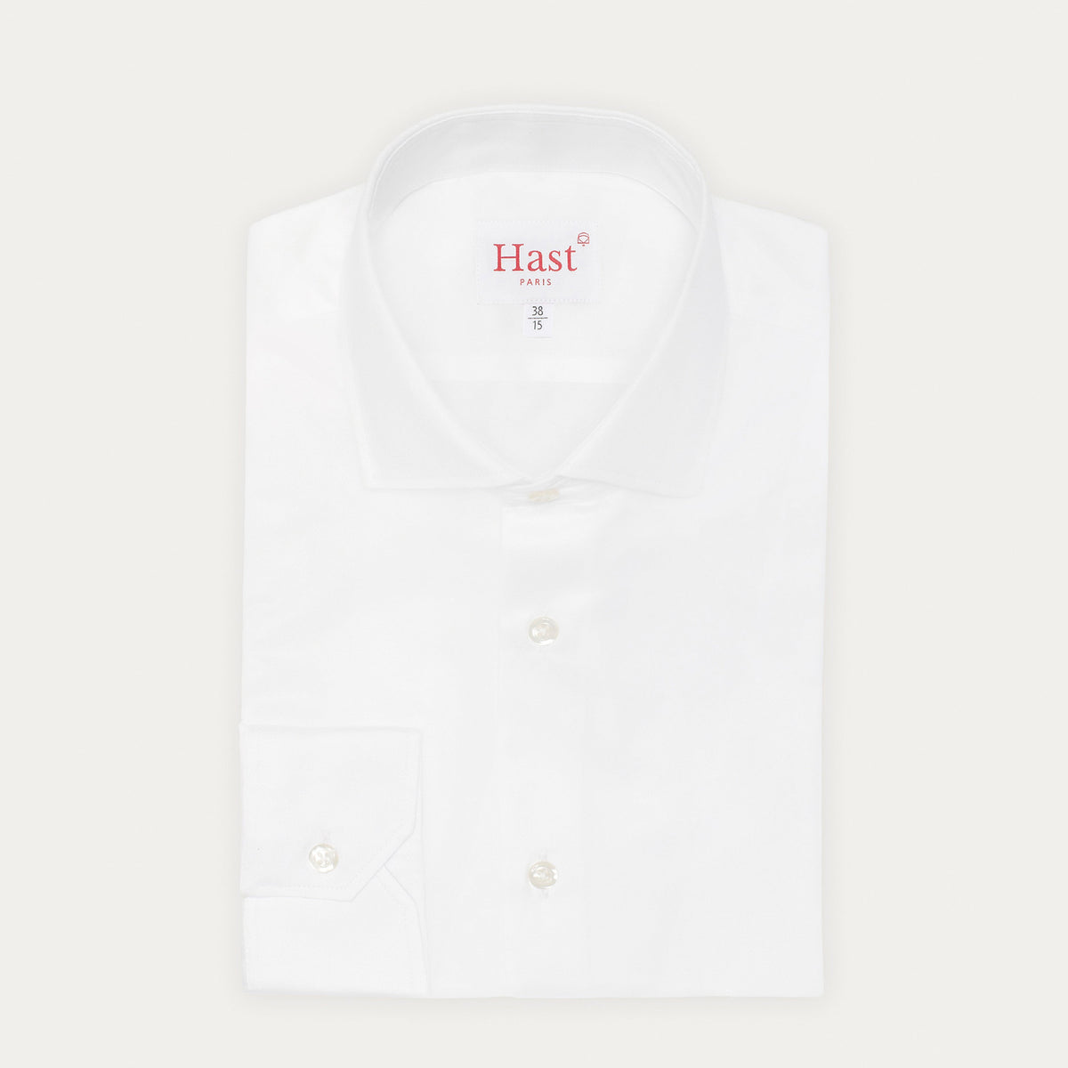 Hast – Chemise En Twill Double Retors Blanche, chemise blanche pliée, vue de face, sur fond blanc