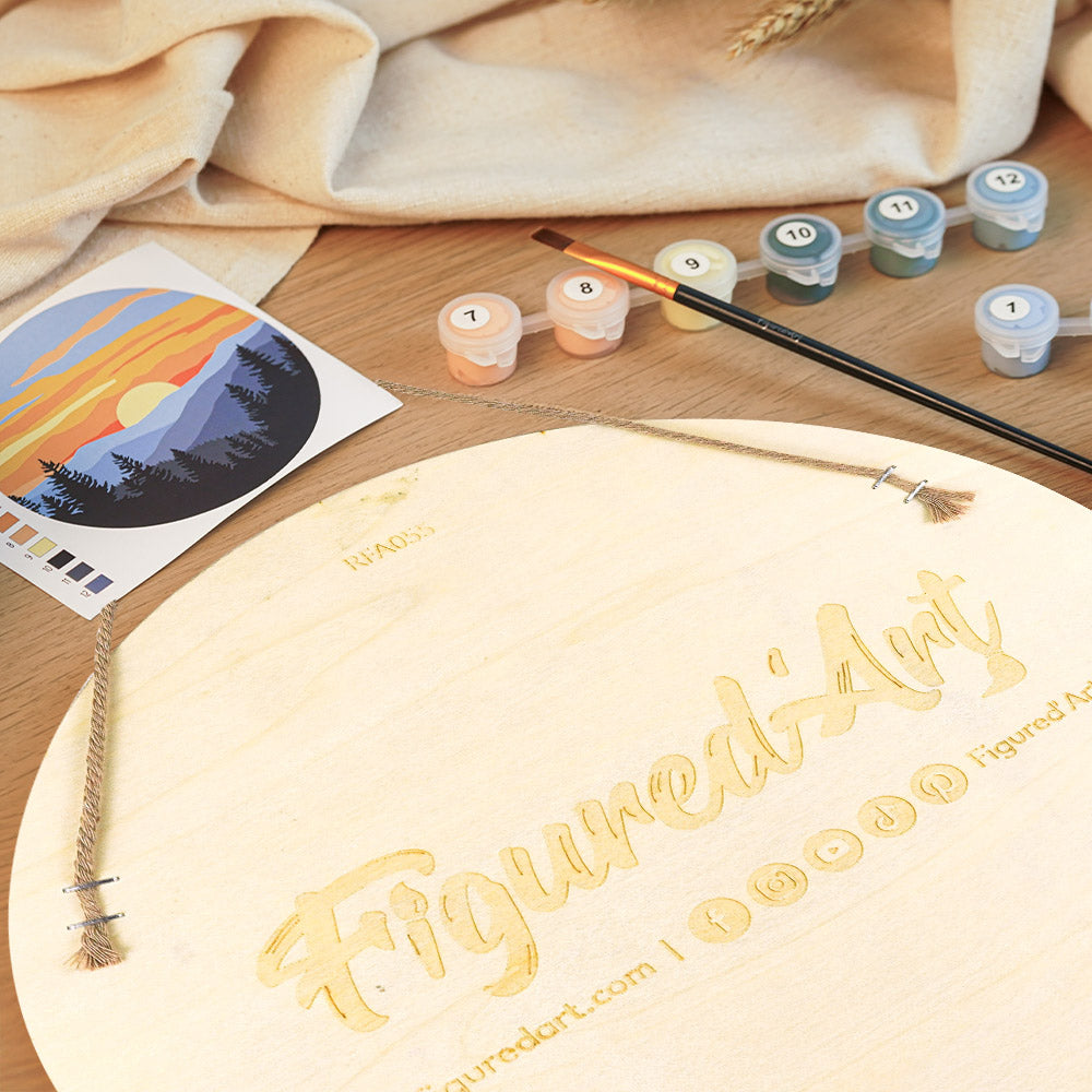 Paint By Numbers On Wooden Round - Does And Cabin