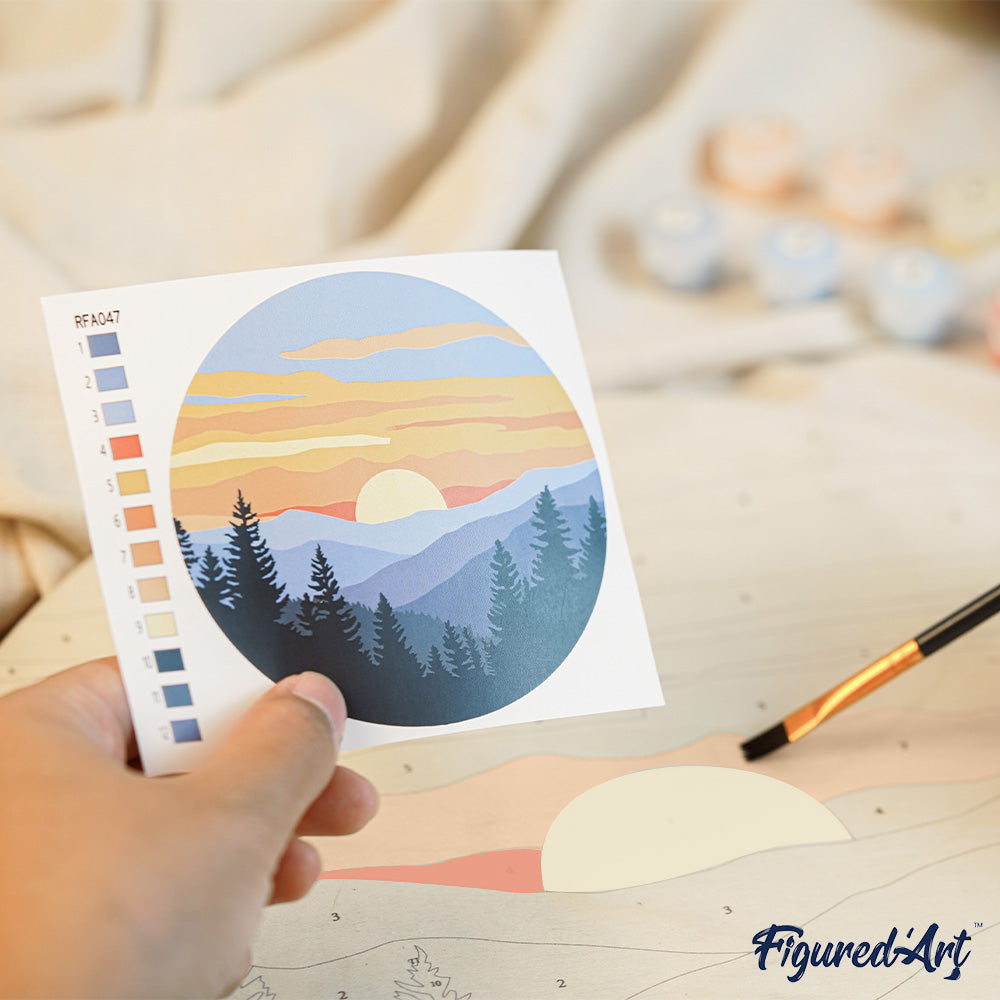 Peinture Par Numéro Sur Disque En Bois - Cerf Majestueux Et Paysage