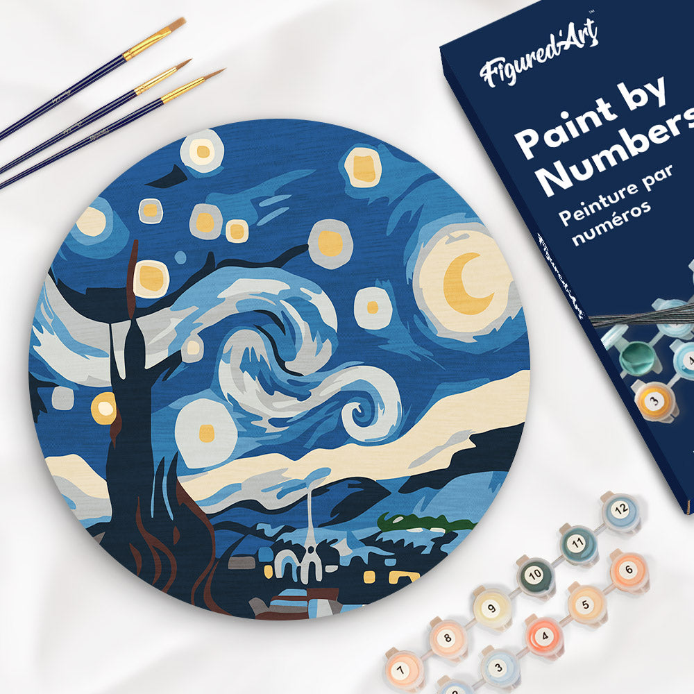 Paint By Numbers On Wooden Disc - Starry Night