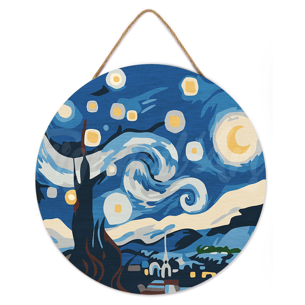 Paint By Numbers On Wooden Disc - Starry Night