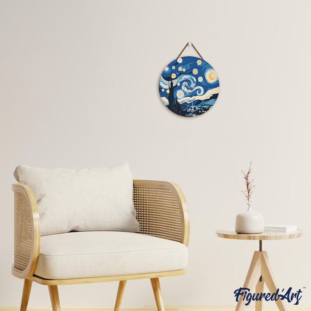 Paint By Numbers On Wooden Disc - Starry Night