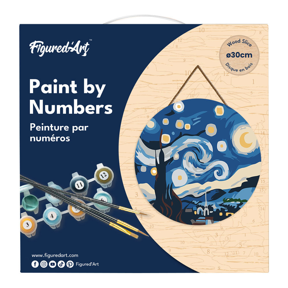 Paint By Numbers On Wooden Disc - Starry Night
