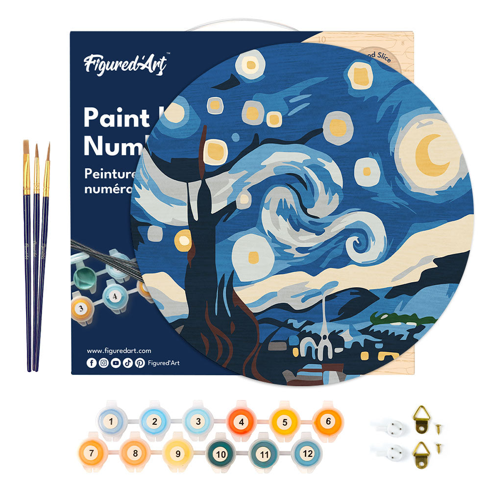 Paint By Numbers On Wooden Disc - Starry Night