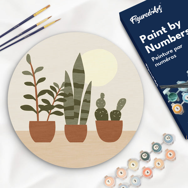 Peinture Par Numéro Sur Disque En Bois - Plantes Grasses