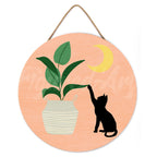Pintura por números sobre disco de madera - Gatito y planta a la luz de la luna