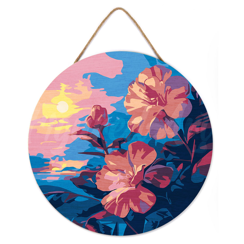 Paint by Numbers on Wooden Disc - Sunset Hibiscus