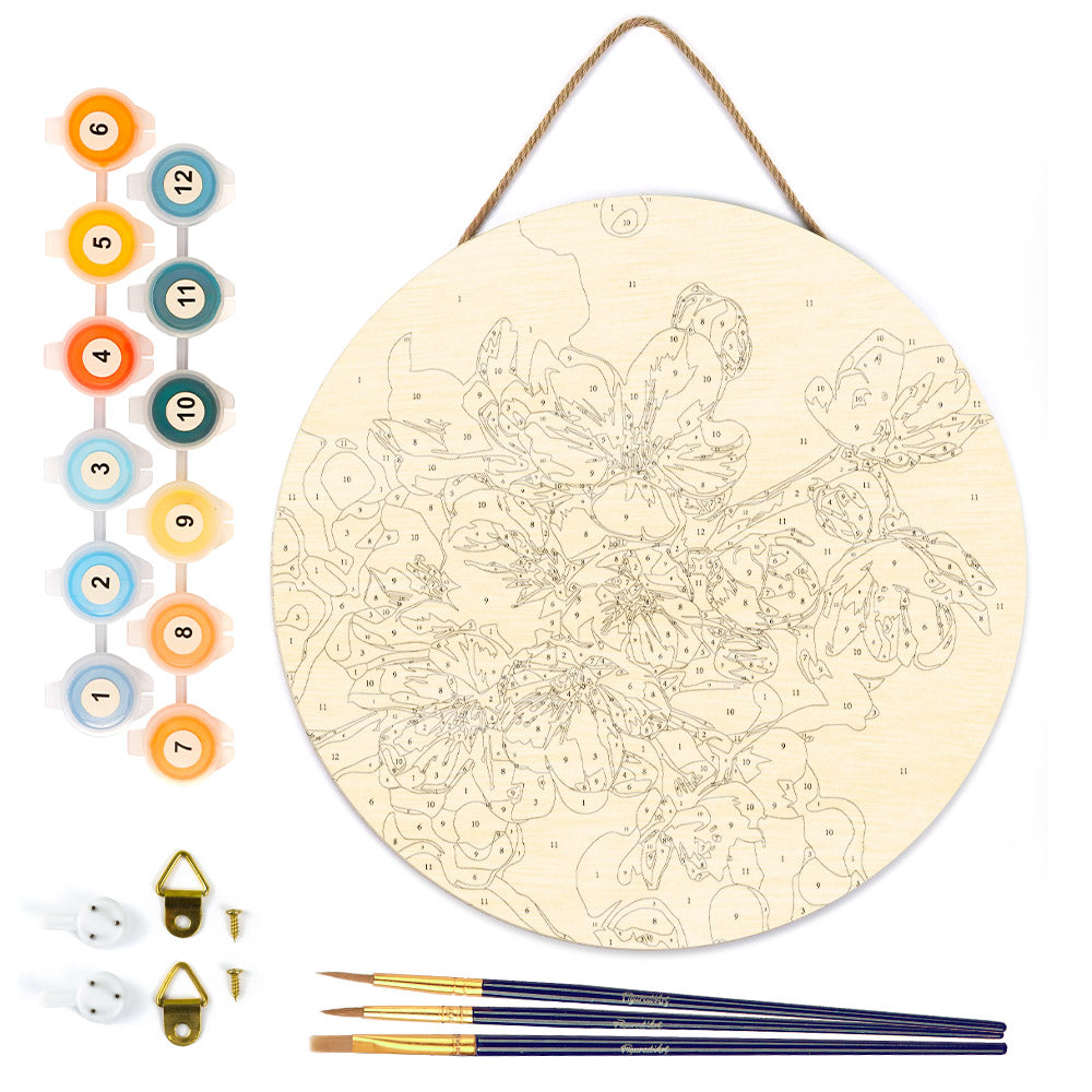 Peinture Par Numéro Sur Disque En Bois - Fleurs De Cerisier