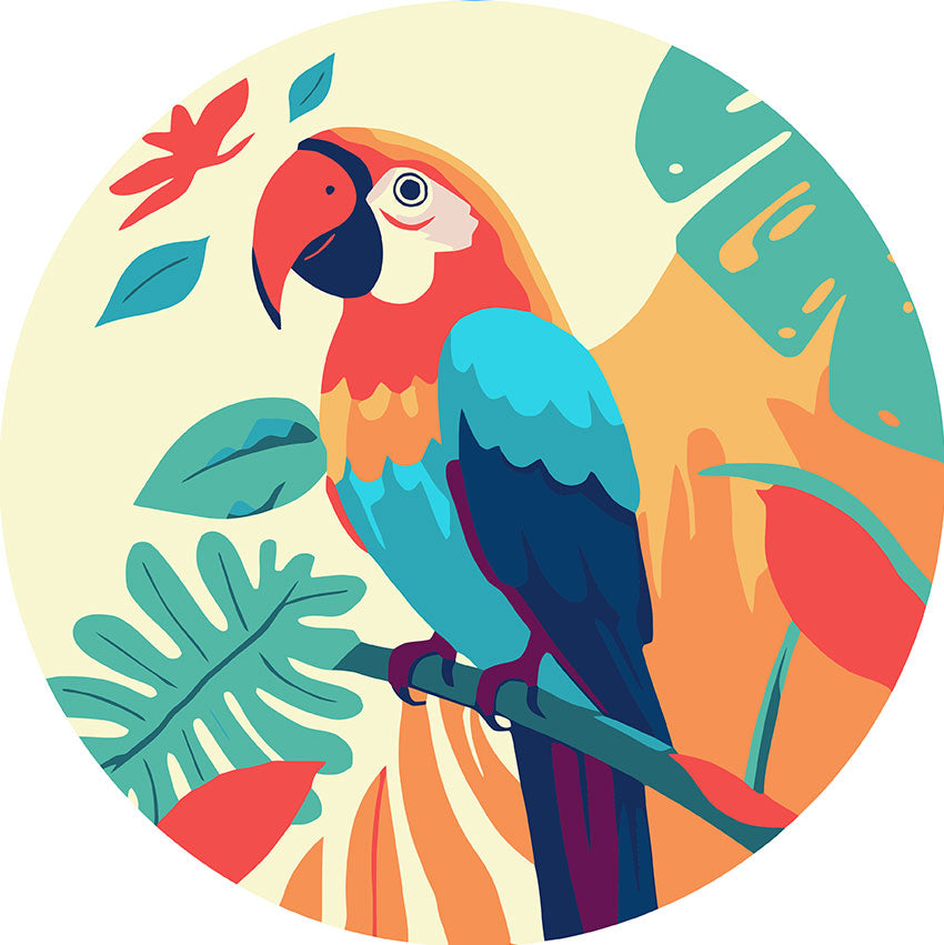 Peinture Par Numéro Sur Disque En Bois - Perroquet Tropical
