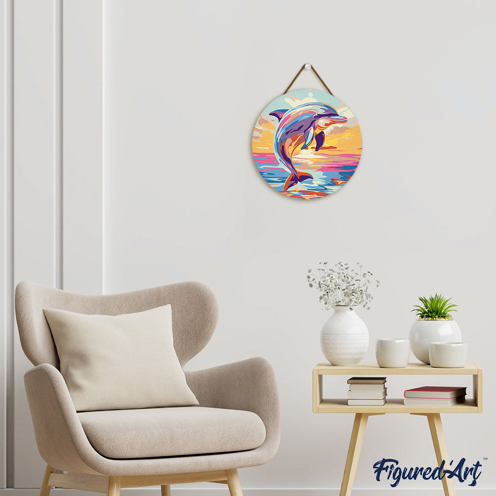 Paint By Numbers On Wooden Disc - Dolphin