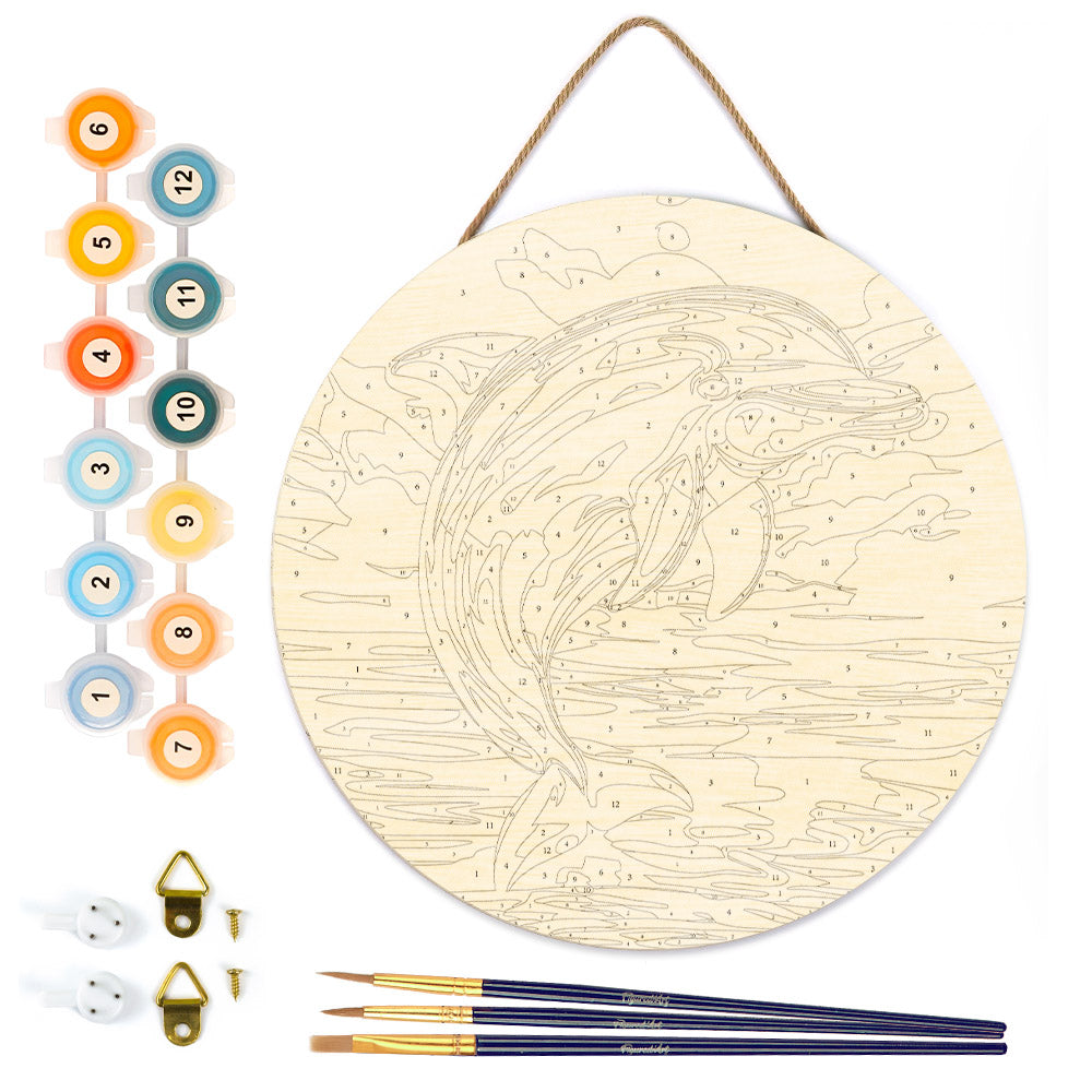 Paint By Numbers On Wooden Disc - Dolphin