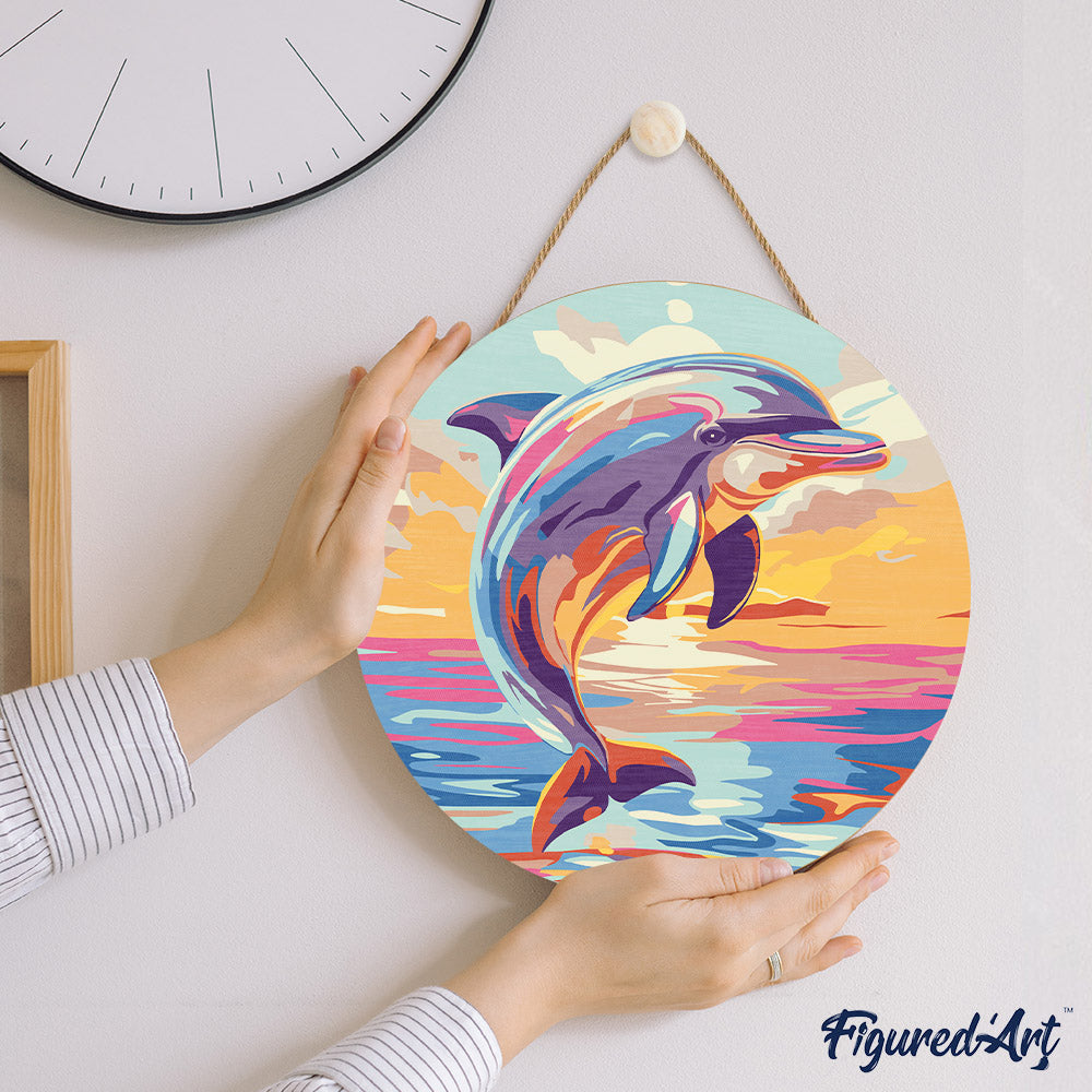Paint By Numbers On Wooden Disc - Dolphin
