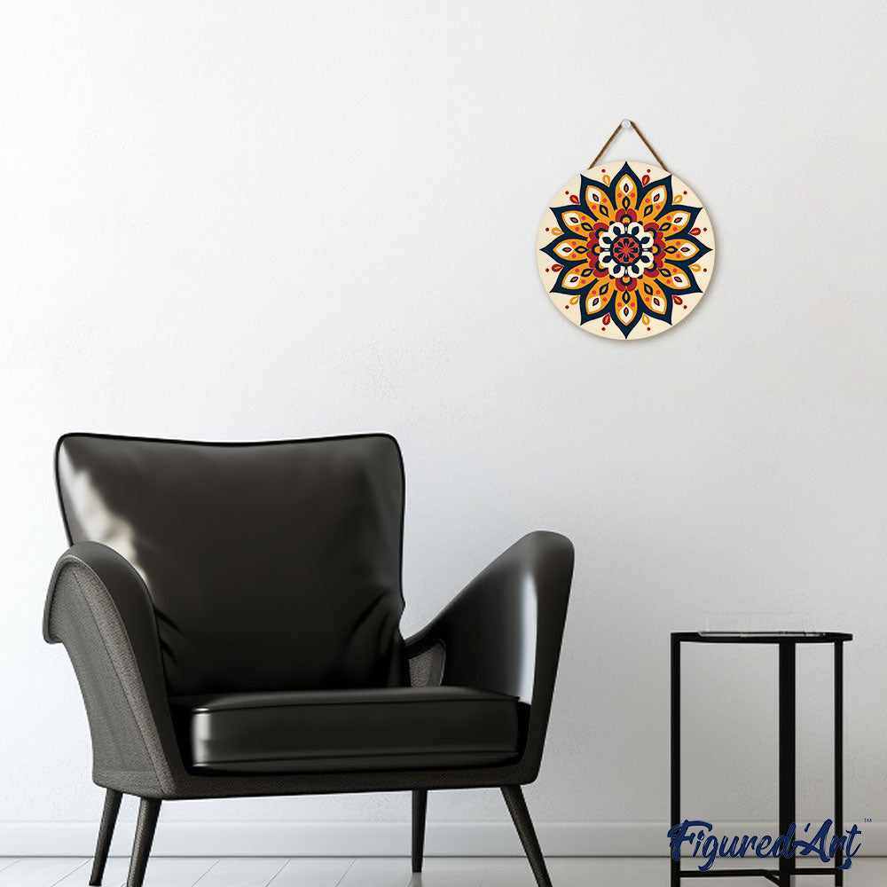 Peinture Par Numéro Sur Disque En Bois - Mandala Ensoleillé