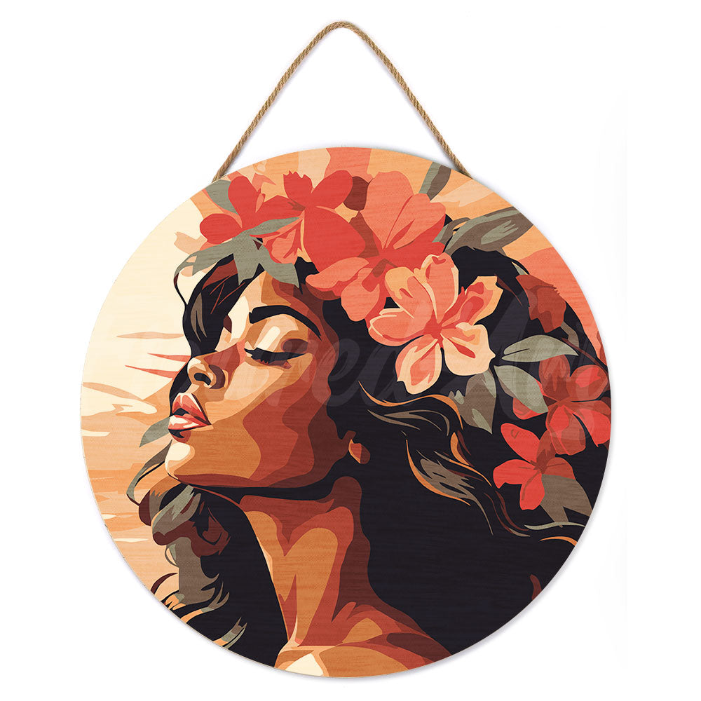 Peinture Par Numéro Sur Disque En Bois - Femme Florale