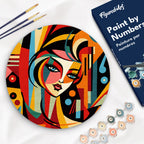 Peinture Par Numéro Sur Disque En Bois - Femme Abstraite Style Picasso
