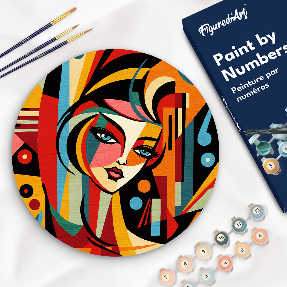 Peinture Par Numéro Sur Disque En Bois - Femme Abstraite Style Picasso