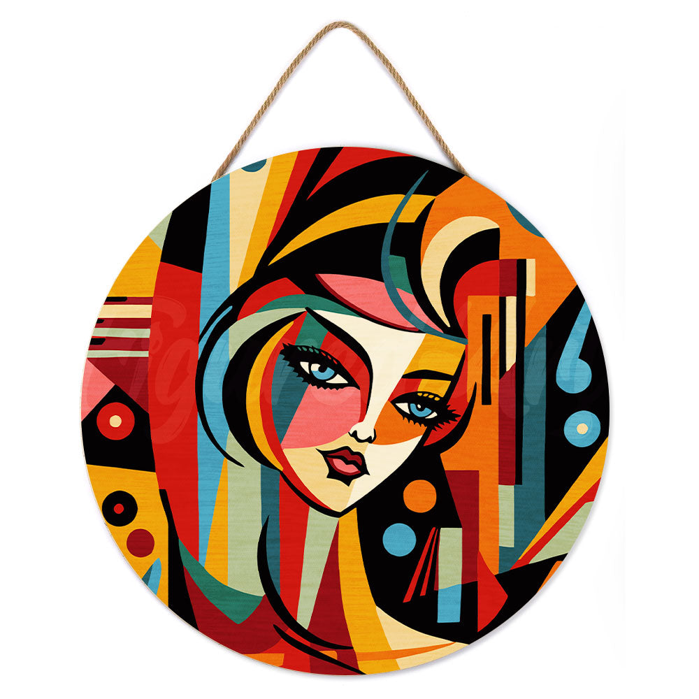 Peinture Par Numéro Sur Disque En Bois - Femme Abstraite Style Picasso