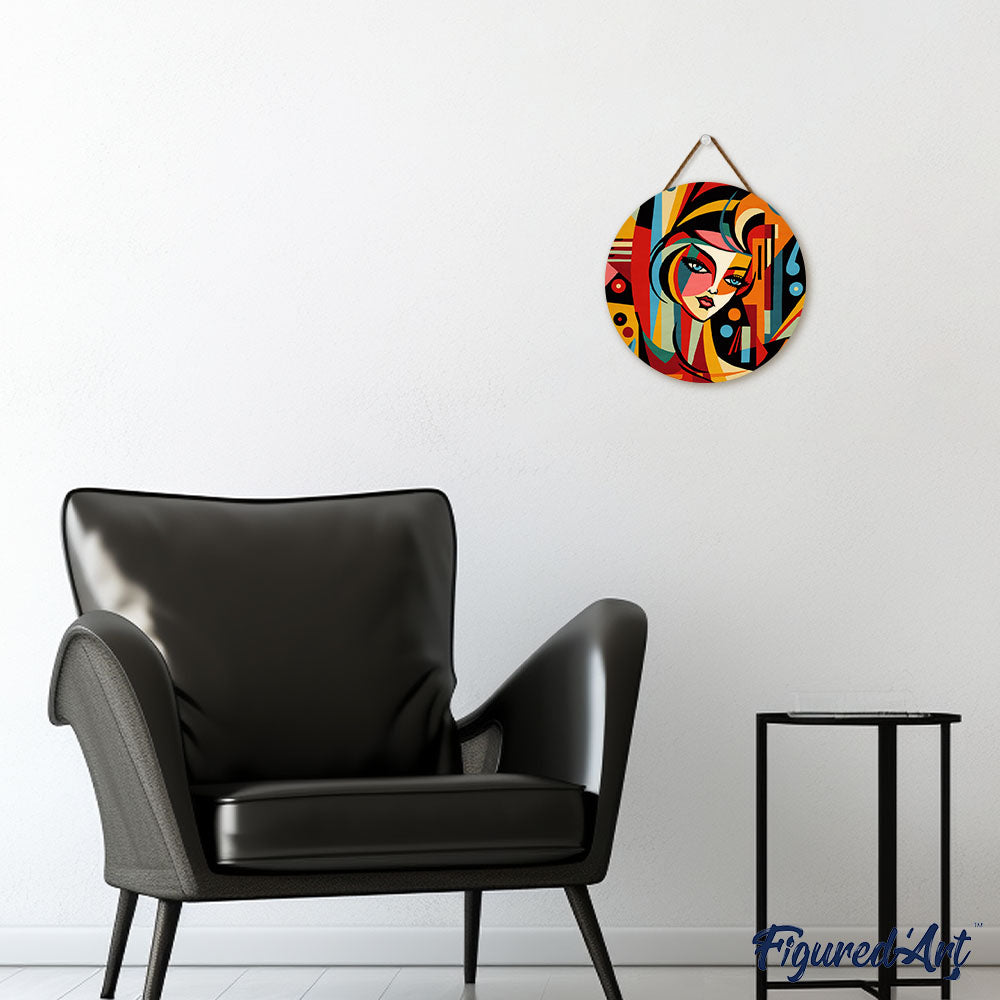 Peinture Par Numéro Sur Disque En Bois - Femme Abstraite Style Picasso