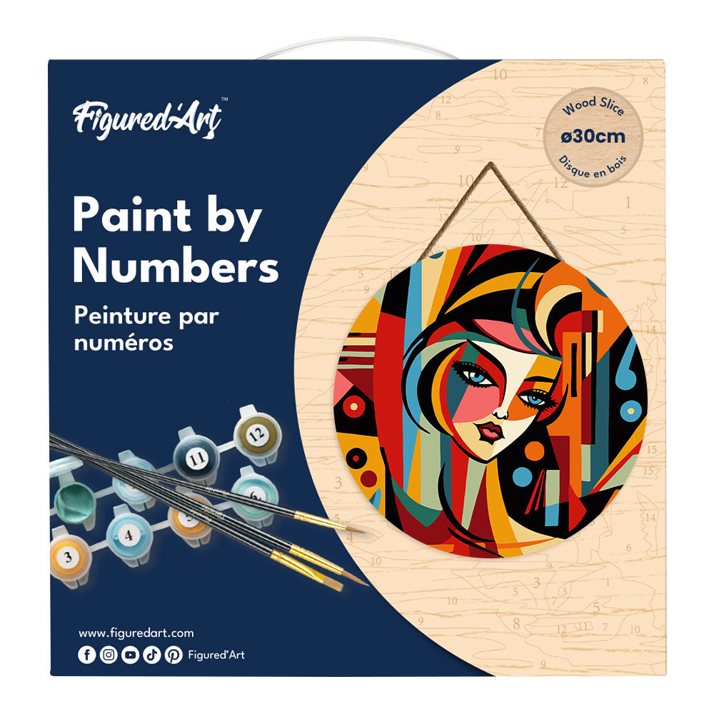 Peinture Par Numéro Sur Disque En Bois - Femme Abstraite Style Picasso