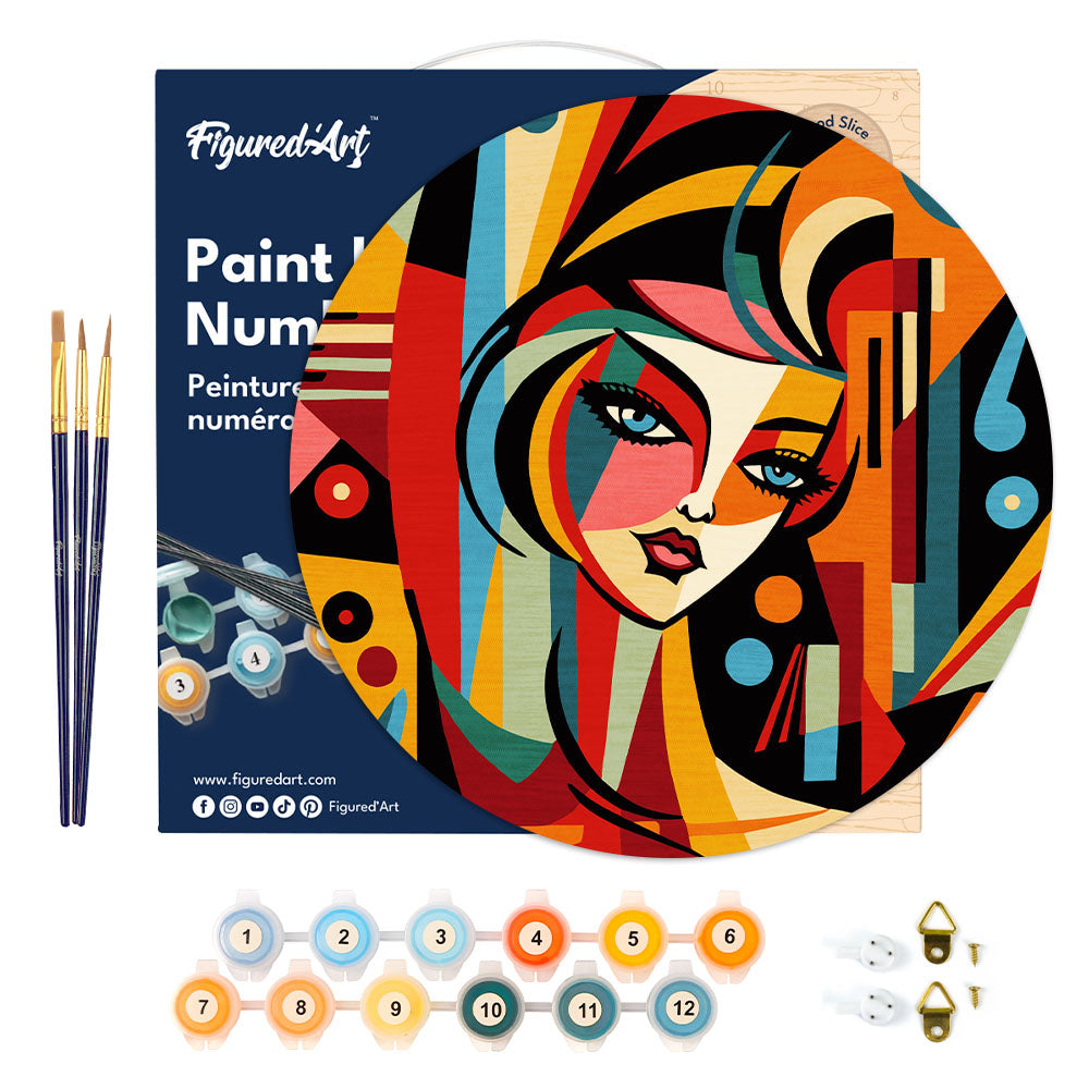Peinture Par Numéro Sur Disque En Bois - Femme Abstraite Style Picasso