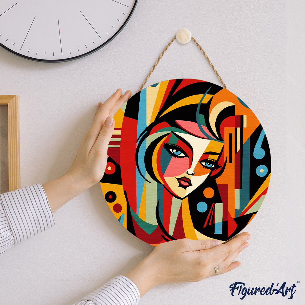 Peinture Par Numéro Sur Disque En Bois - Femme Abstraite Style Picasso