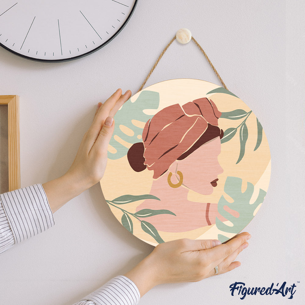 Paint by Numbers on Wooden Disc - Woman in Turban in Profile