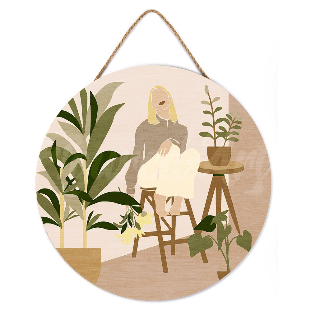 Peinture Par Numéro Sur Disque En Bois - Femme Et Bouquet