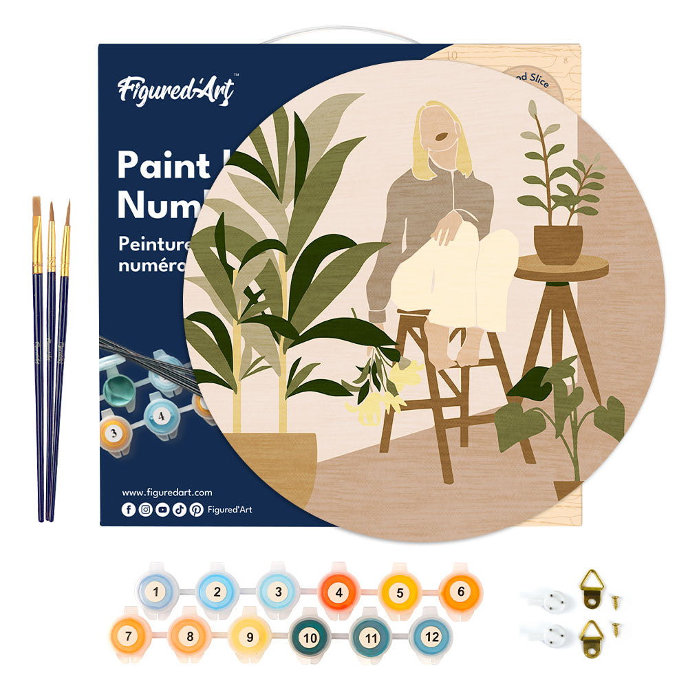 Peinture Par Numéro Sur Disque En Bois - Femme Et Bouquet