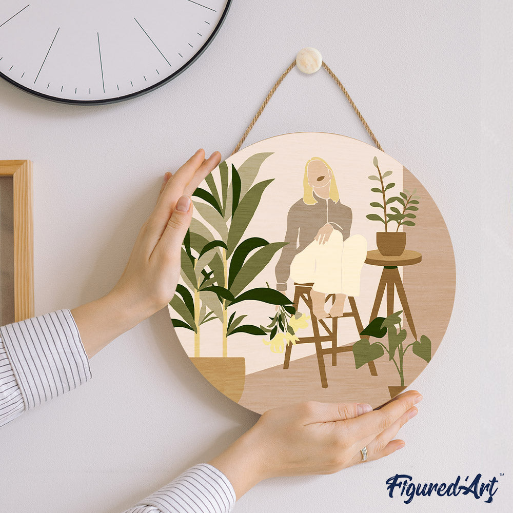 Peinture Par Numéro Sur Disque En Bois - Femme Et Bouquet