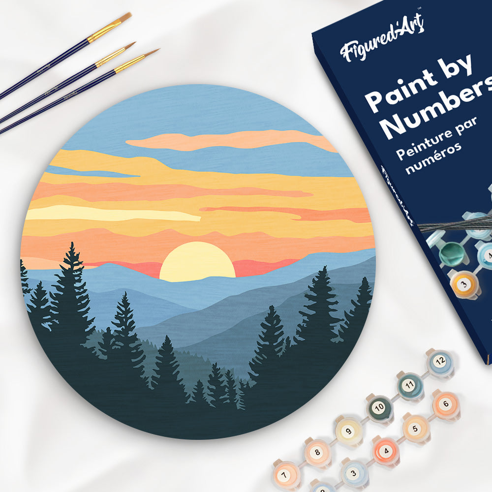 Pintura por números sobre disco de madera - Bosque de pinos